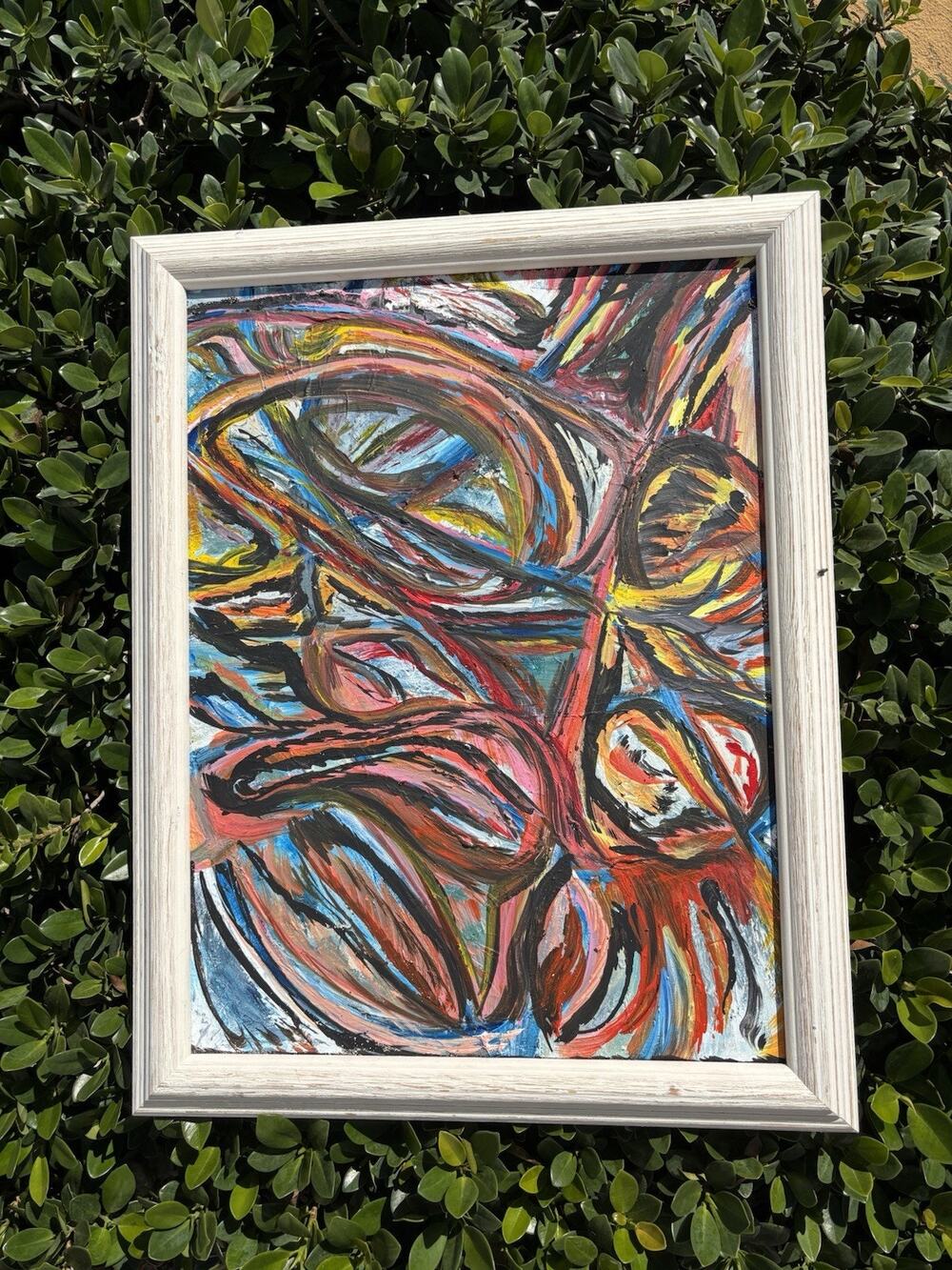 COLE MYERS “WEIRD FLOWERS AND A FACE” Acrylic On Canvas 24” X 30” 2025
